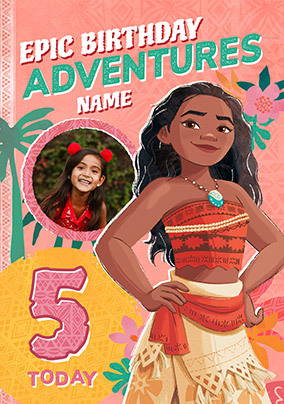 Moana Epic Adventures 5th Birthday Photo Card