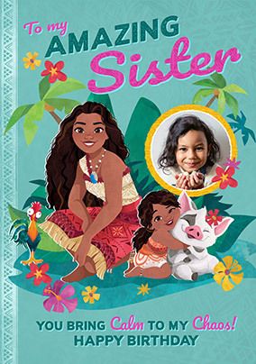 Photo of Moana Amazing Sister Birthday Photo Card