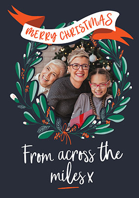 Across the Miles Wreath Photo Christmas Card