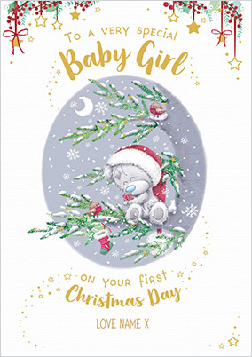 Me To You - Baby Girl 1st Christmas Personalised Card