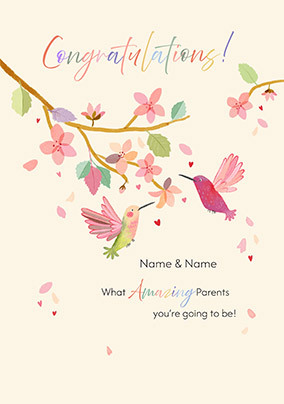 Hummingbirds Personalised New Baby Congratulations Card