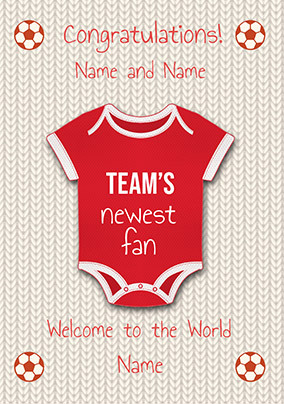 Red Football Baby Grow New Baby Card