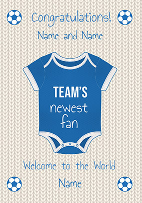 Blue Football Baby Grow New Baby Card