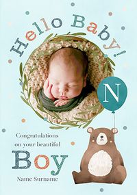 Tap to view Hello New Baby Boy Congratulations Photo Card