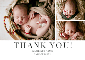Simple 3 Photo New Baby Thank You Card