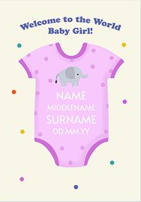 Tap to view New Baby Girl Personalised Baby Grow Card