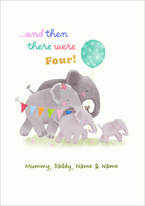 And Then There Were Four Personalised New Baby Card