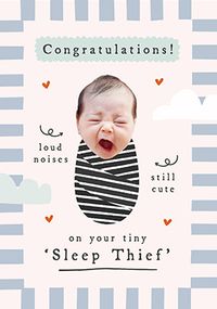 Tap to view Sleep Thief New Baby Photo Card