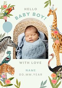 Tap to view Jungle Animals Hello New Baby Boy Photo Card