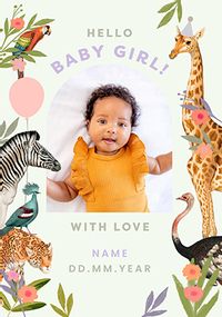 Tap to view Jungle Animals Hello New Baby Girl Photo Card