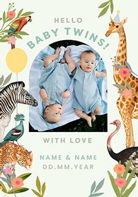 Tap to view Jungle Animals Hello New Baby Twins Photo Card