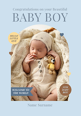 New Beautiful Baby Boy Classic Photo Upload Card