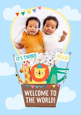 Photo of New Baby Twins Hot Air Balloon Photo Card