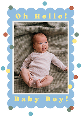 New Baby Boy Blue Border Photo Card