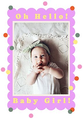 Photo of New Baby Girl Pink Border Photo Card