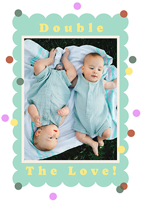 New Baby Twins Green Border Photo Card