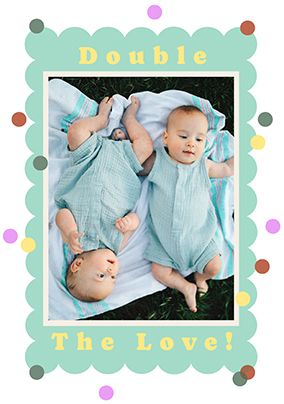 Photo of New Baby Twins Green Border Photo Card
