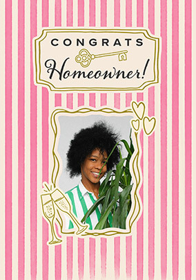 Pink Stripe Congratulations Homeowner Photo New Home Card