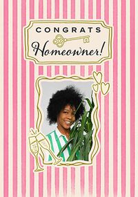 Tap to view Pink Stripe Congratulations Homeowner Photo New Home Card