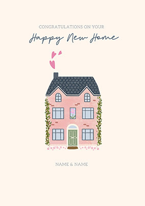 Happy New Home Illustrated House Personalised Card