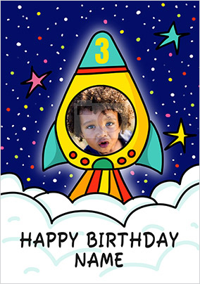 Space Rocket Personalised 3rd Birthday Card