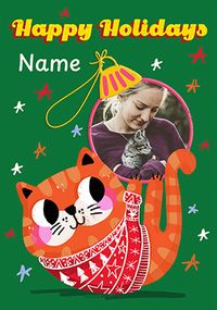 Happy Holidays Cat Bauble Photo Christmas Card