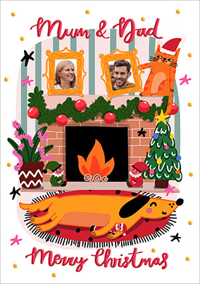 Mum and Dad Fireplace Photo Christmas Card
