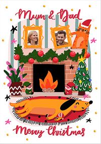 Mum and Dad Fireplace Photo Christmas Card