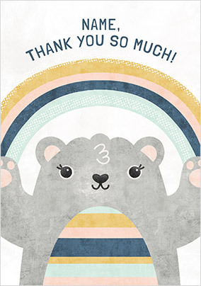 Bear and Rainbow Thank You Personalised Card