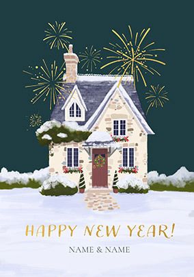 Photo of Happy New Year Winter Cottage Card