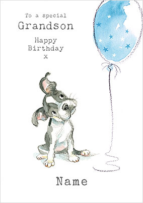 Grandson Puppy Personalised Birthday Card