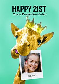 Happy 21st Photo Giraffe Birthday Card