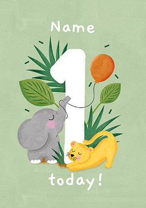 Wild Animals 1st Birthday Personalised Card