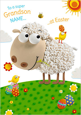 Grandson Sheep And Chick Personalised Easter Card