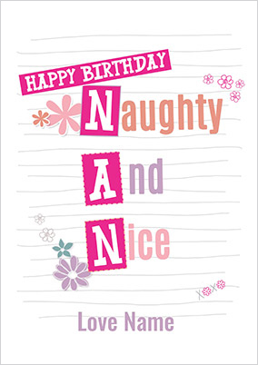 Nan Naughty And Nice Personalised Birthday Card