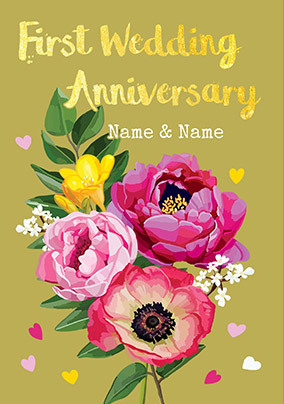 Flowers First Anniversary Personalised card