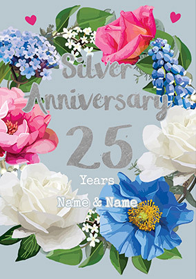 Floral 25th Wedding Anniversary Card