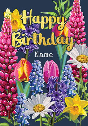 Lupins Open Personalised Birthday Card