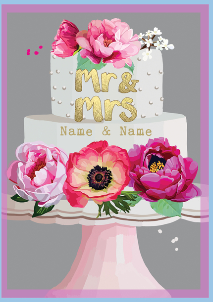 Mr & Mrs Floral Wedding Cake Card