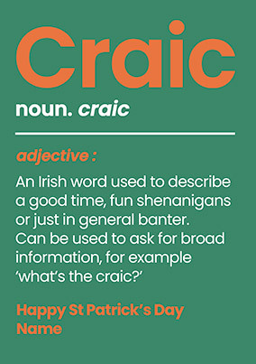 Craic Personalised St Patrick's Day Card