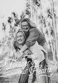 Tap to view Forever in our Hearts Portrait Photo Upload Sympathy Card