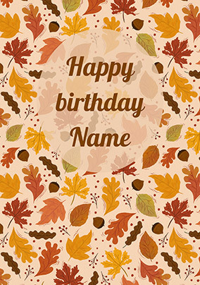 Leaves and Acorns Personalised Birthday Card