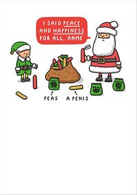Tap to view Peace and Happiness Funny Personalised Christmas Card