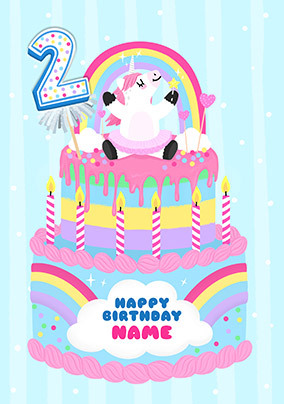 Unicorn Cake 2nd Birthday Card