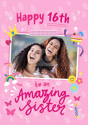 Amazing Sister 16th Birthday Photo Card