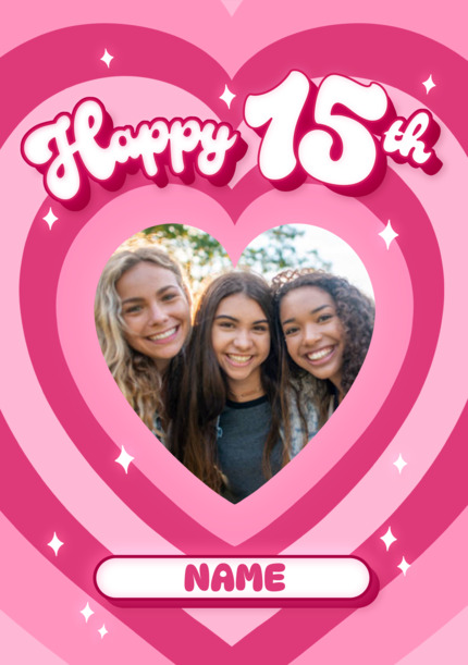 Happy 15th Pink Heart Birthday Card