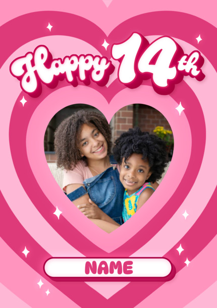 Happy 14th Pink Heart Birthday Card