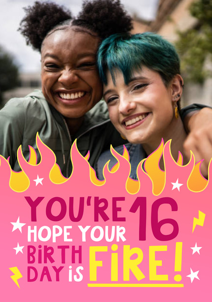 Pink 16th Birthday is Fire Card