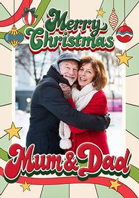 Merry Christmas Mum and Dad Retro Photo Card