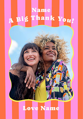 Pink and Orange Stripe Border Photo Thank You Card